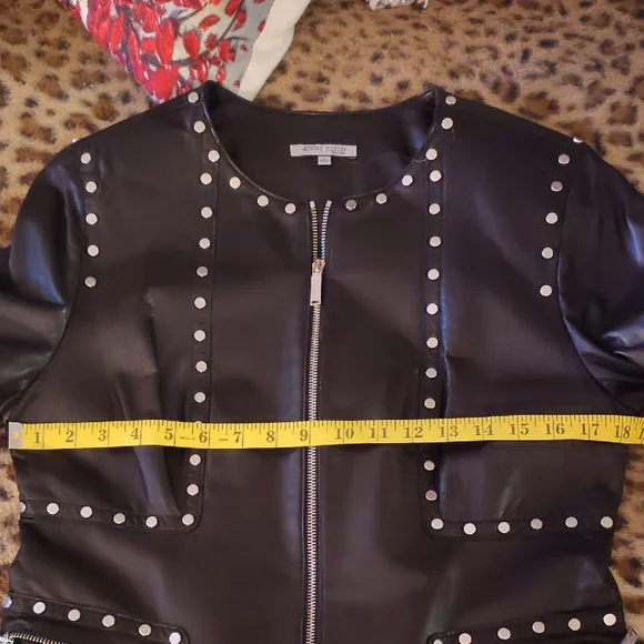 Anne Klein Black Studded Leather Jacket - Picture 7 of 8